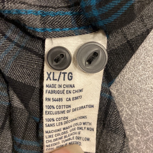 American Eagle Mens XL Slim fit gray, black and teal flannel - Picture 3 of 8